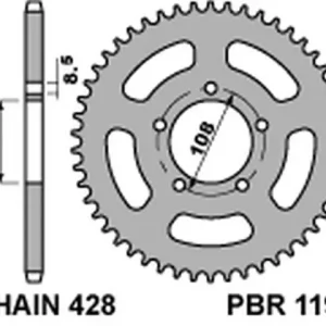 Tovární Cena PBR řetězové kolo zadní 1199 49 C45 MZ 125 RT/SM (řetěz 428)